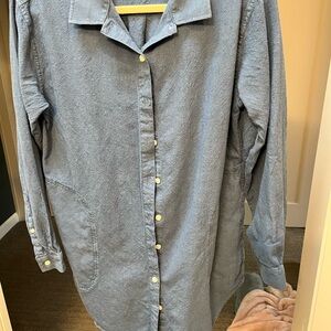 Wool& Women’s Blue Button-Up Wool Shirt Tunic